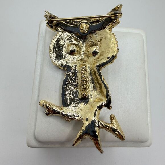 Vintage Gerry's gold tone owl brooch/pin with red rhinestone eyes! - Picture 7 of 9